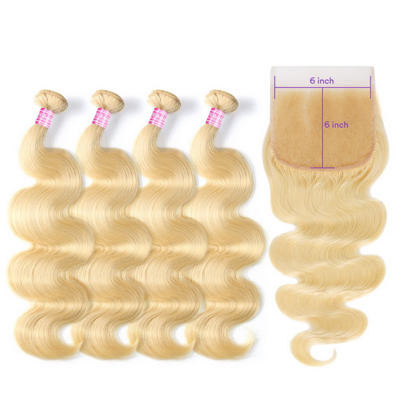 613# Virgin Body Wave Hair Bundles With 6x6 Lace Closure